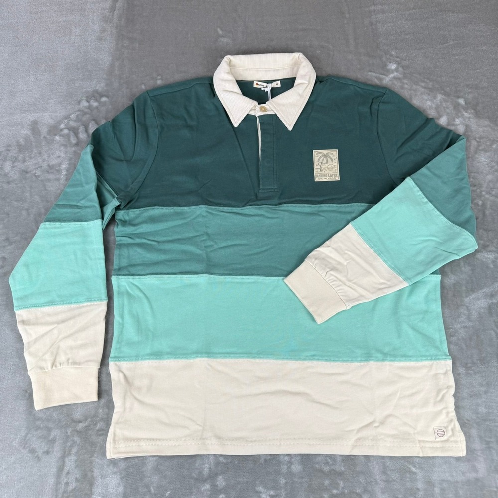 Marine Layer Brushed Jersey Rugby Polo Shirt Mens Medium Green Ombre $108 NWT